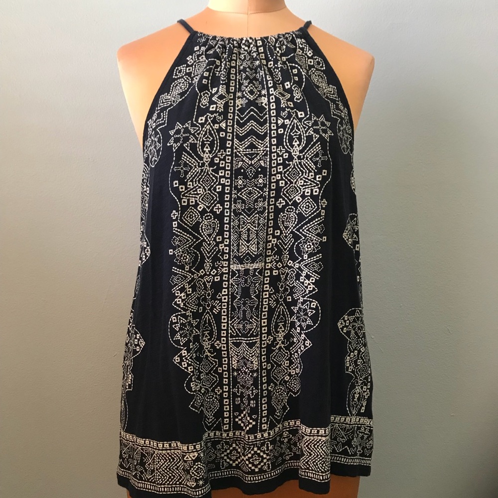 Flare Spaghetti Straps Navy Tank Yop